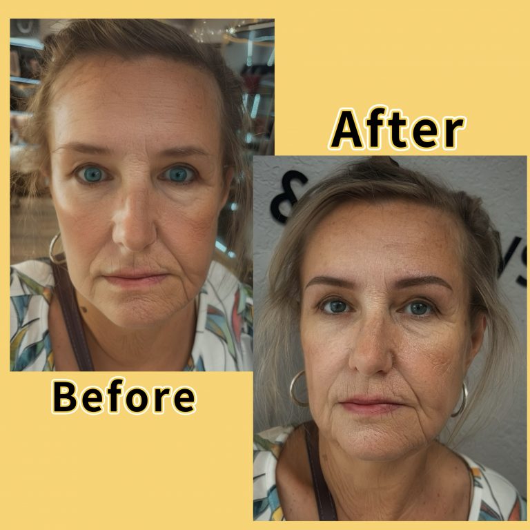 Lash and brow transformation by Amy's Lash and Brows, featuring stunning eyelash extensions and shaped eyebrows.