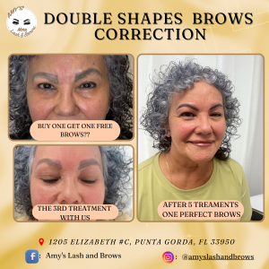 Buy One Get One Free Eyebrows? The Real Story Behind EyeBrow Corrections 2 "Eyebrow correction before and after – fix double shape brows in Punta Gorda at Amy Lash and Brows"