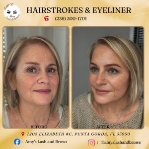 Before and after photo showing Hairstroke Brows at AmyLashAndBrows in Punta Gorda.