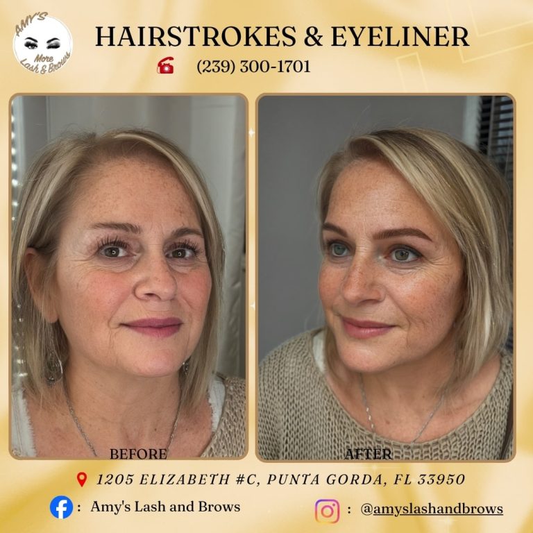 Before and after photo showing Hairstroke Brows at AmyLashAndBrows in Punta Gorda.